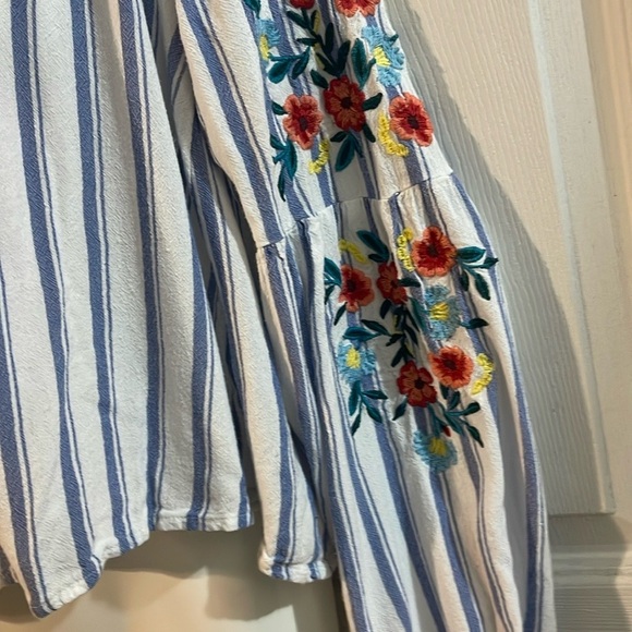 Hollister Blue and White Striped Blouse with Floral Embroidery - Picture 3 of 8